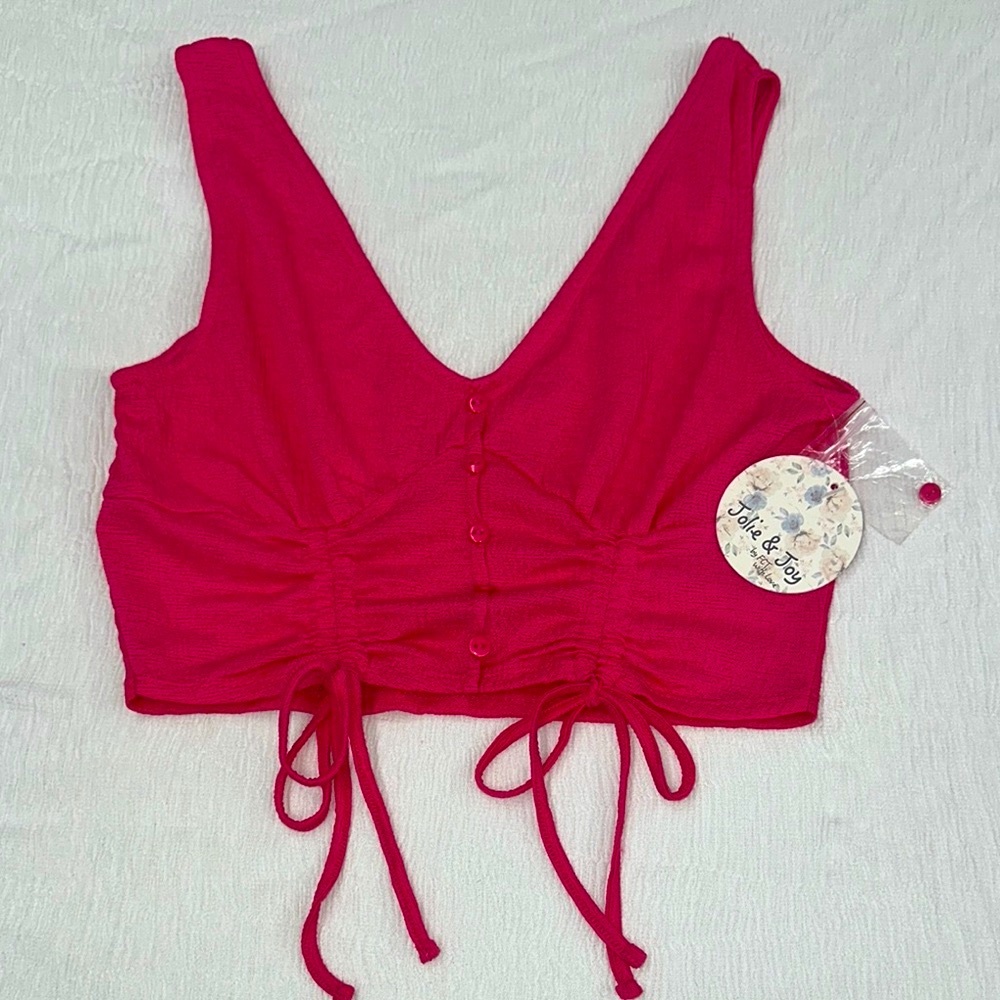 Pink Ruched Crop Tank Top with Tie Front - Picture 5 of 5